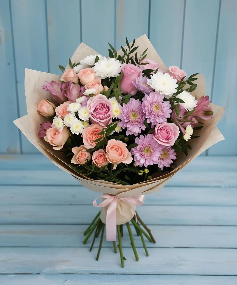 Букет цветов из: Хризантемы, Розы и Альстромерии в Магдагачах