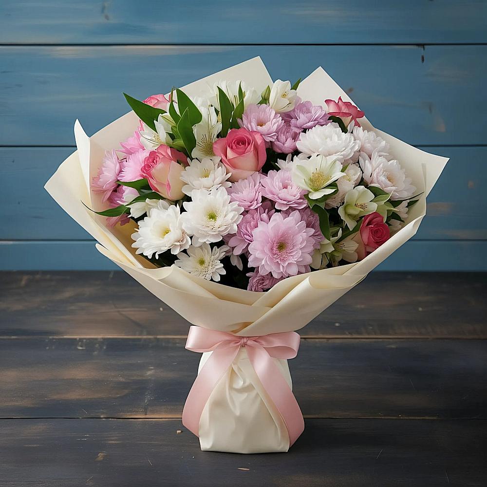 Букет цветов из: Хризантемы, Альстромерии и Розы в Магдагачах